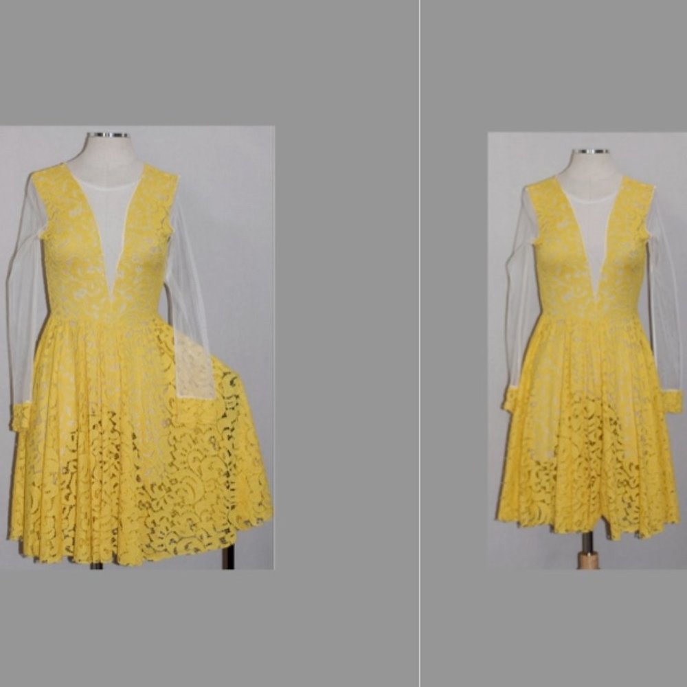 Yellow Mesh Lace Dress